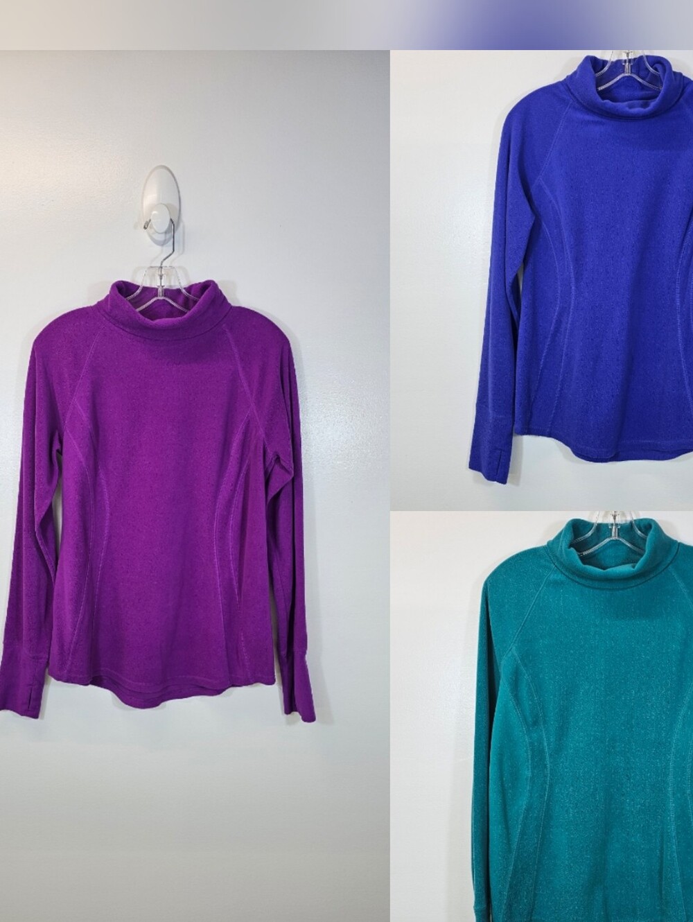 Women’s Tek Gear Fleece Turtleneck Tops - Purple, Blue, and Teal (3 Pieces)